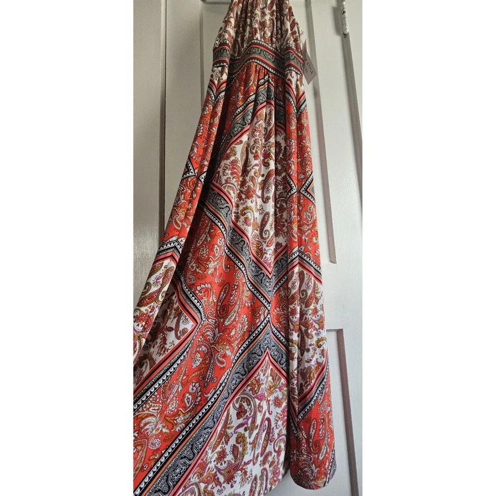 NWT LONDON STYLE Collection woman Sz 12 paisley‎ maxi dress halter neckline